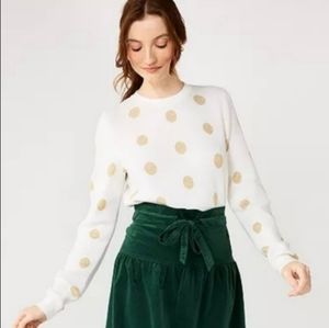 Draper James Holiday Party Metallic Gold Polka Dot Sweater Sz M